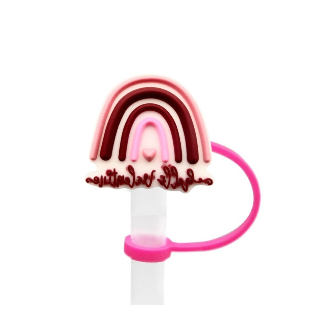 Wholesale 10pcs Valentine's Day Series Love Creative Cartoon Silicone Dust Stopper Water Cup Straw Cover